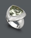 Incorporate pale shimmer and modern design into your look. This unique, triangular ring highlights a faceted green quartz (11 ct. t.w.) set in sterling silver. Size 7.