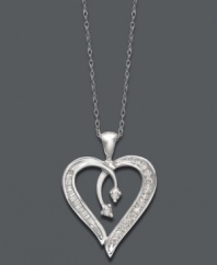 Give the gift of love. Perfect for any time of year, this intricate heart pendant shines with the addition of round and baguette-cut diamonds (1/5 ct. t.w.). Setting and chain crafted in 14k white gold. Approximate length: 18 inches. Approximate drop: 3/4 inch.