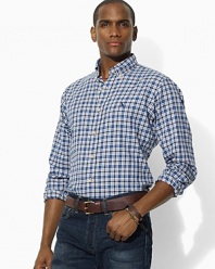 A classic sport shirt is given a sophisticated update in brushed cotton plaid for the ultimate in preppy style.