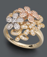 Flaunt fingers decorated with clustered flowers. This detailed ring features a pretty bouquet encrusted with round-cut diamonds (1/2 ct. t.w.). Crafted in 14k rose gold, 14k gold, and 14k white gold.