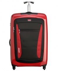 In a race of its own-Tumi and Ducati partner to change the face of travel with this sleek and innovative design. Life on the fast track demands sophisticated, innovative and bold solutions, which this fully-stocked upright puts on the map. Ready for any adventure with a hardside construction that provides more than enough space for extended trips, plus endless interior features, like organizational pockets and tie-down straps, that tackle travel on the fly. 5-year warranty.