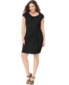 A draped neckline and twisted front elegantly accent MICHAEL Michael Kors' cap sleeve plus size dress-- wear it from day to dinner!