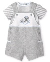 Puppies double the cuteness factor on this easy-on-and-off shortall set from Little Me.