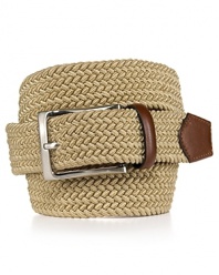 A tightly braided belt with reinforced contrast ends gives you an earthy addition to your casual wardrobe.