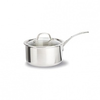 This Tri-Ply Calphalon sauce pan features an updated lid design to give lower profile and a cool V stainless steel handle. Classic vessel design, induction capable magnetic stainless steel exterior.