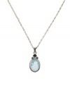 A pretty cameo pendant with an angelic spin. Vatican necklace features Raphael's iconic angel and light blue crystal accents. Setting and chain crafted in silver tone mixed metal. Approximate length: 18 inches. Approximate drop: 1/4 inch.