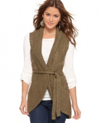 Dolled Up's knit vest has a chic 1970's vibe that looks super-cute with flared denim and an ultra-high heel!