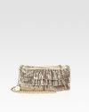 Metallic leather trim ruffled sequins bag with a sleek chain strap is an evening essential. Chain shoulder strap, 25 dropTop zip closureCotton lining7¾W X 5½H X 1¾DMade in Italy
