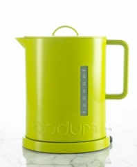 Bright boil. The IBIS electric kettle from Bodum gives a boost to your daily boiling tasks, quickly delivering piping hot water in a rainbow assortment of too-cute tones. 4 minutes is all it takes -- you'll wonder how you ever waited so long! One-year warranty. Model 5500-01US.