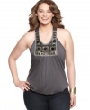 Show off your sparkle this season with ING's sleeveless plus size top, spotlighting an embellished neckline.