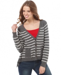Sweater Project's super-cute cardigan is the ideal layering piece! For a pop of unexpected color, wear it over a red-hot shirt!