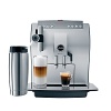 One-touch cappuccino/latte macchiato machine. Brew any size cappuccino or latte macchiato without moving the cup. Eight one-touch beverage buttons (from left to right: Milk, Latte Macchiato, Cappuccino, Special Coffee, Hot Water, Ristretto, Espresso, Coffee). Height and width adjustable coffee spout to accommodate large and small cups. All buttons individually programmable: Five coffee strengths, three coffee temperatures, cup sizes from .5 to 16 oz. milk processing from 3 to 120 seconds. Integrated commercial solid steel conical burr grinder: 6 fineness settings for any type bean.