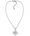 A true reflection of elegance. Carolee's intricate pendant necklace features a diamond-shaped pattern crafted from glass accents and silver tone mixed metal. Approximate length: 16 inches + 2-inch extender. Approximate drop: 1-3/8 inches.