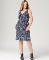 Be at a top style pick this season with DKNY Jeans' sleeveless plus size dress, blooming feminine frills.