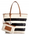 Add a little sparkle and shine with the If The Tote Fits Tall Sequined Large Tote from Nine West. Stripes of gleaming sequins detail a casual linen silhouette for a glam summer appeal.