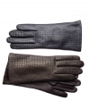 Croc embossing lends exotic textural embellishment to Charter Club's classic leather gloves. Fully lined for warmth.