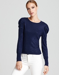 Puff sleeves lend drama to this Alice + Olivia sweater, bedecked in tiny sparkling beads for subtle glamour.