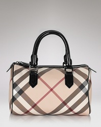 Burberry's iconic check lends luxe style to this classic bowling bag silhouette.