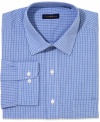 Shake up your wardrobe of solids with a sophisticated blue check shirt from Club Room.