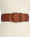 Define your waistline with this chic leather belt from Fossil. A touch of stretch adds the perfect shape.
