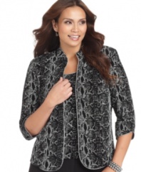 Easily add texture to an evening ensemble with this plus size Alex Evenings jacket and matching cami, rendered in a chic snakeskin print.