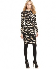 A bold print adds fierce flair to this Calvin Klein shirt dress-perfect for a desk-to-dinner outfit!