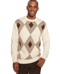 With a big, bold pattern, this sweater from Geoffrey Beene makes a singular statement in your sweater collection.