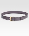 Saffiano leather belt with goldtone steel buckle. Width, about 2.25Made in Italy 