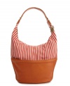 Summer-ready stripes give this Kelsi Dagger design the perfect look for your next nautical adventure. This casual hobo silhouette is accented with solid contrast trim and subtle goldtone hardware.