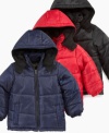When mother nature puffs, puff back with these hooded puffer jackets in classic colors for your little guy from iextreme.