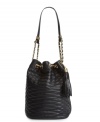 Keep your cool with a gorgeous quilted design from BCBGMAXAZRIA. This spacious bucket shape is accented with goldtone chains and a classic tassel charm.