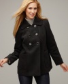 Style&co. gives this petite pea coat a swingy A-line silhouette with a double breasted button-front closure that ends at the waistline, leaving the hem free to flare.