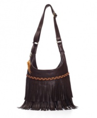 Drama for hippie chicks! The Frankie purse rocks out fringe, feathers and braids on a sexy-slouchy hobo silhouette.