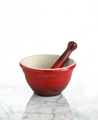 Deep, vibrant flavors of spices and herbs are only unleashed when the ingredients are ground by hand, and this pestle and mortar set delivers precision results with an unglazed interior and pestle tip that provide just the right amount of friction for maximum efficiency. Lifetime limited warranty.