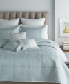 Keep it cool. Lush quilting is the focal point of this revitalizing St. Tropez comforter set from Bryan Keith, showcasing geometric lines in different patterns and directions. This expansive set awakens your room in light shades of refreshing blue.