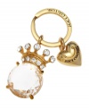 Delicate heart charm and signature crystal crown studded with rhinestones, dangle from a pretty, polished keychain with the Juicy Couture signature on a split ring closure.