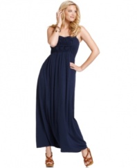 Lounge in the chic comfort of DKNY Jeans' sleeveless plus size maxi dress, accented by a crochet front.
