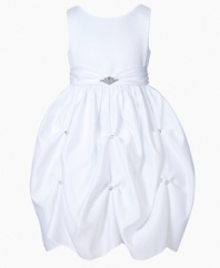 She'll look effortlessly beautiful in this angelic white flower girl dress from Princess Faith.
