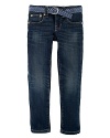 The stylish Bowery skinny jean is rendered in a rich, dark wash and finished with light creasing for a cool worn-in look.