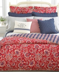 Lauren Ralph Lauren's Villa Martine bedskirt features a dramatic red floral motif for a look of coastal countryside charm.