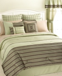The new look of comfort. Dreamy hues, tailored stripes and an intricate jacquard come together to create a modern sanctuary of serenity in the Camden comforter set. From cozy sheeting and matching window treatments to detailed decorative pillows, this ensemble includes all that you need to give your decor a whole new attitude. (Clearance)