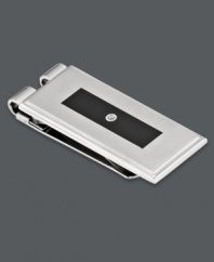 Stay organized in style. This polished stainless steel money clip features a rectangular black enamel center with a sparkling diamond accent. Surface coated with a scratch-resistant clear finish. Tension back keeps money secure. Approximate length: 2-1/6 inches. Approximate width: 7/8 inch.