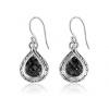 Scott Kay Ladies Sterling Silver Pear Shaped Engraved Tear Drop Earring with Faceted Onyx Stone Center