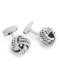 In rhodium-plated gunmetal, an intricate knot design ties your refined look together.