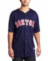 MLB Men's Boston Red Sox Navy Short Sleeve 6 Button Synthetic Replica Baseball Jersey