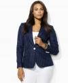 A chic, tailored construction and slim pinstripes lend an air of vintage elegance to this plus size Lauren by Ralph Lauren jacket. (Clearance)