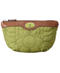Carry your cosmetics in style with this quilted bag by Fossil. Contrast trim and colorful logo detail give an ultra cool look to this everyday necessity.