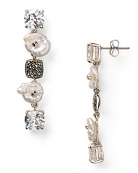 Make a multi faceted statement with this pair of five-stone drop earrings from Judith Jack, accented by pearl marcasite and crystal stones.