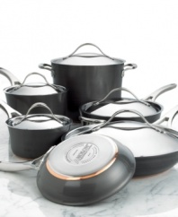 Enjoy more culinary control than ever before. Anolon Nouvelle cookware delivers expert-grade results with layer upon layer of premium cooking material: ultra-reactive copper is encapsulated by two layers of aluminum and finished with an impact-bonded stainless steel cap. Limited lifetime warranty.