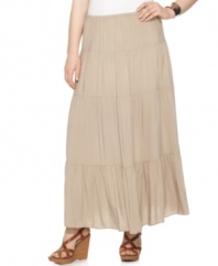 MICHAEL Michael Kors' tiered plus size maxi skirt is one the season's hottest looks-- team it with the latest tops!
